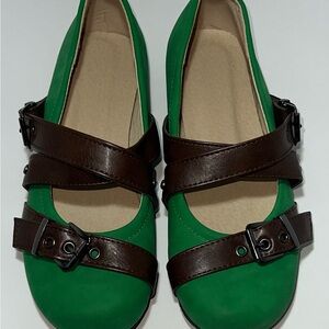 NWOB Cottagecore Academia: Forest Green & Brown Buckle Mary Janes
